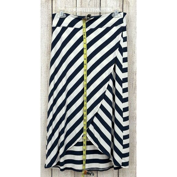 Athleta Ribbon Stripe Midi Skirt Size XS Tulip Hem Navy White Faux Wrap Stretch - Picture 6 of 9